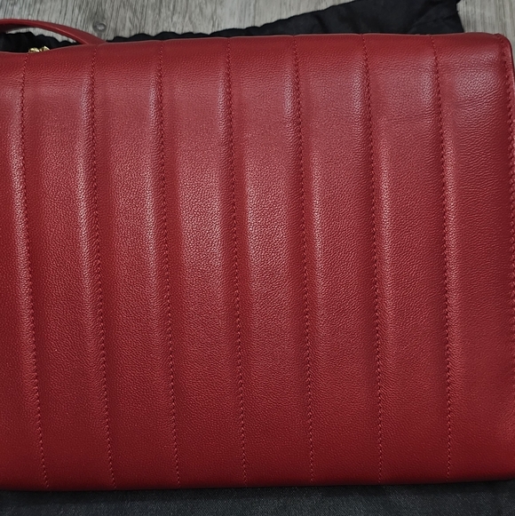Saint Laurent Red Quilted Leather Shoulder Bag with Gold YSL Logo - Picture 8 of 11
